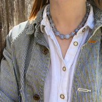Blue Lace Agate Beads with Decorative Silver Clasp
