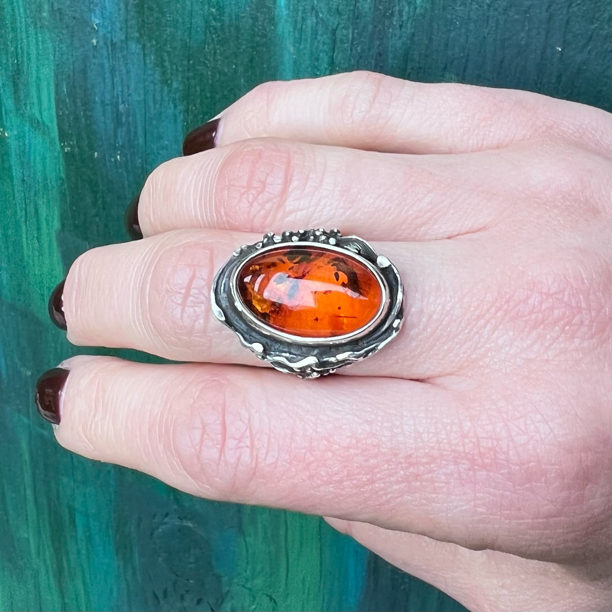Golden Amber in Sterling Silver Ring