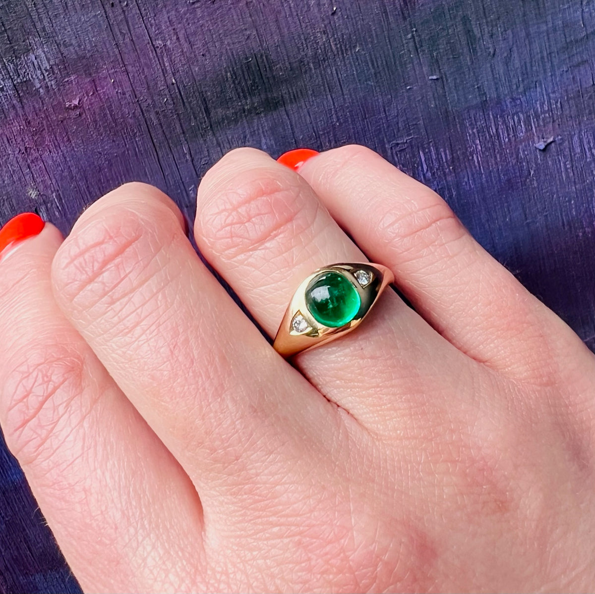 Classic Gold Gypsy Band with Emerald & Diamonds