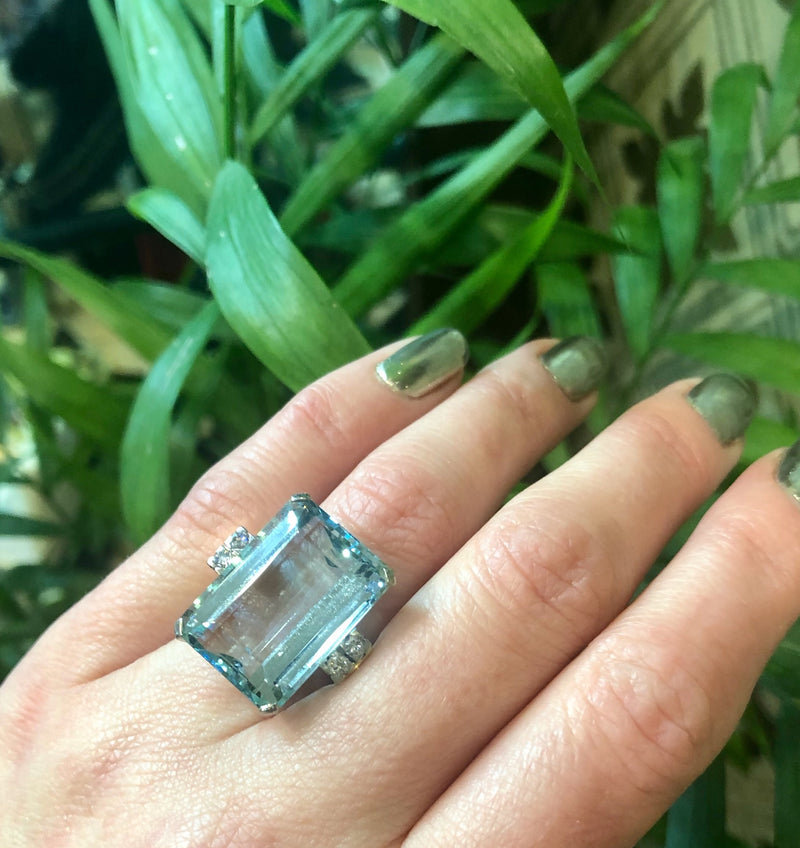 Bold Retro Aquamarine Cocktail Ring