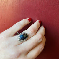 Icy Grey Glitter Hematite & Marcasite Silver Ring