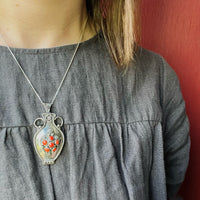 Sterling Urn Pendant/Pin with Red Gems