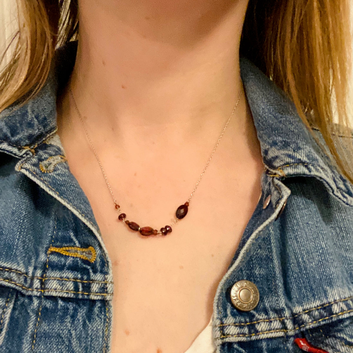 Garnet Beads on White Gold Necklace by brunet
