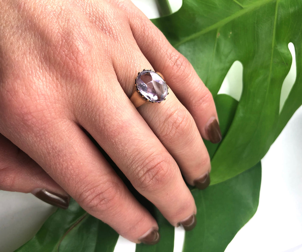 Vintage Rose Gold Buff Top Amethyst Ring