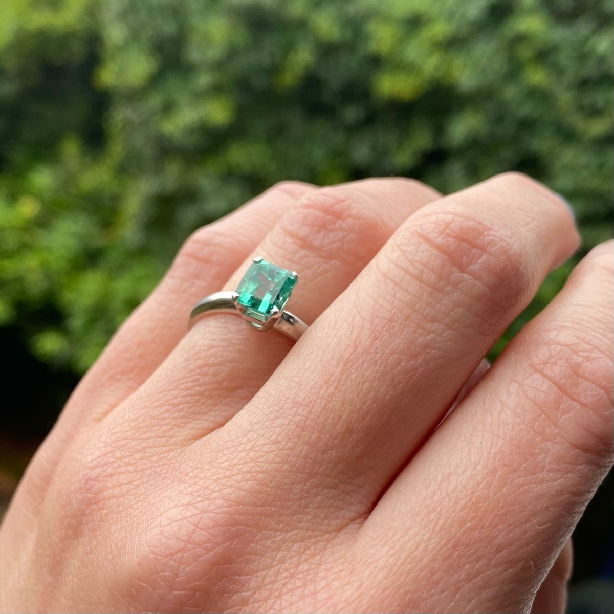 Spring Green Emerald Platinum Solitaire Ring by 720