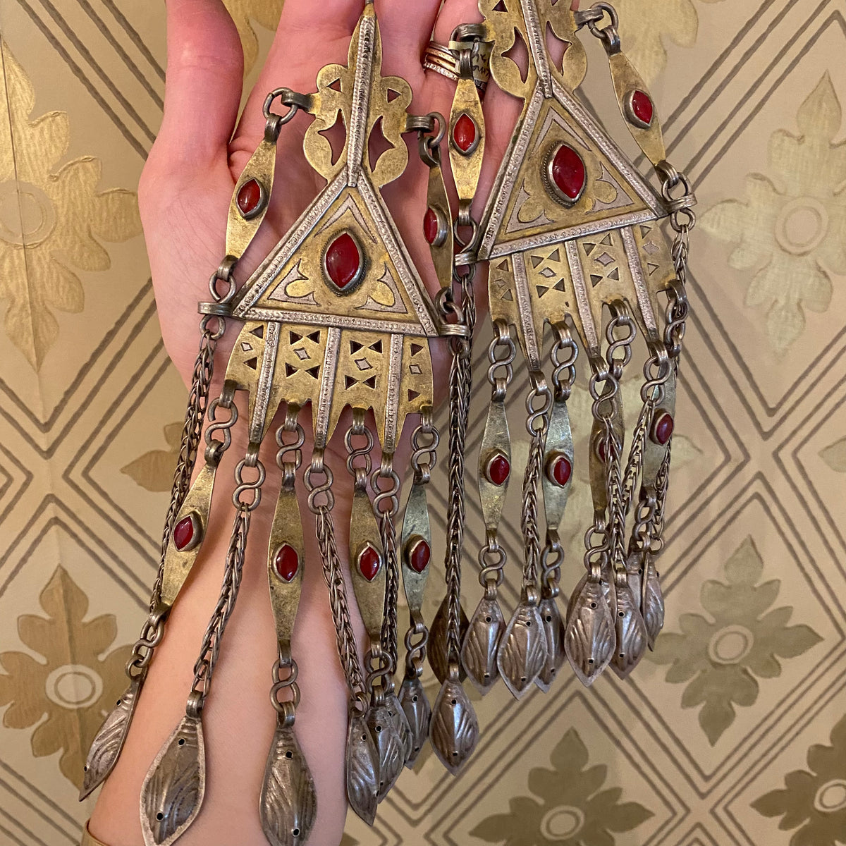 Exceptional Fire Gilded Silver Turkmen Earrings