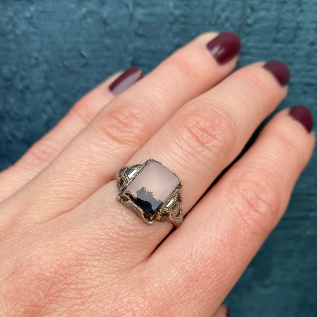Picture Agate in 1920s Silver Buckle Ring