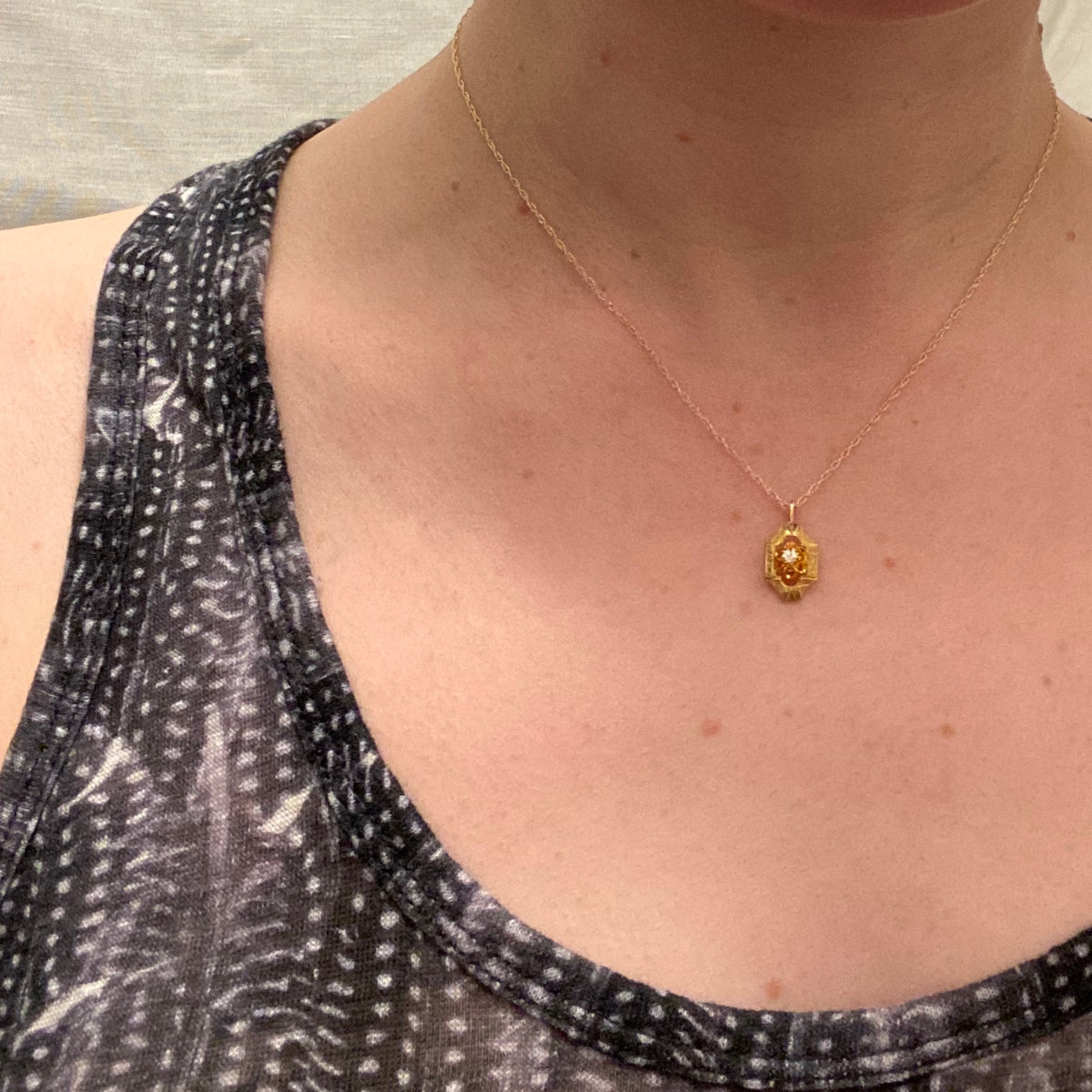Beautifully Engraved Art Deco Gold and Diamond Pendant