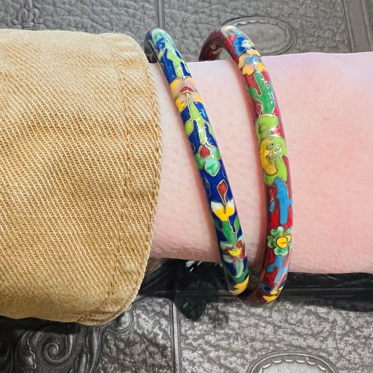 Pair of Colorful Cloisonné Enamel Bangles