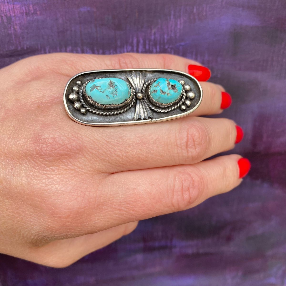 Big Bold Turquoise Nugget Ring in Sterling Silver
