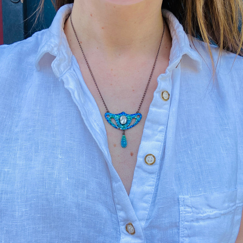 Arts & Crafts Mermaid Mood Enameled Necklace