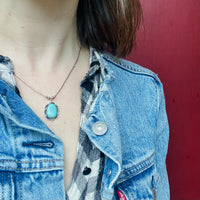 Turquoise Silver Overlay Pendant on Beaded Chain