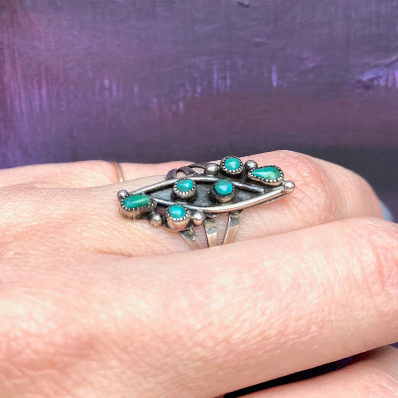 Deep Green Turquoise Petit Point Ring