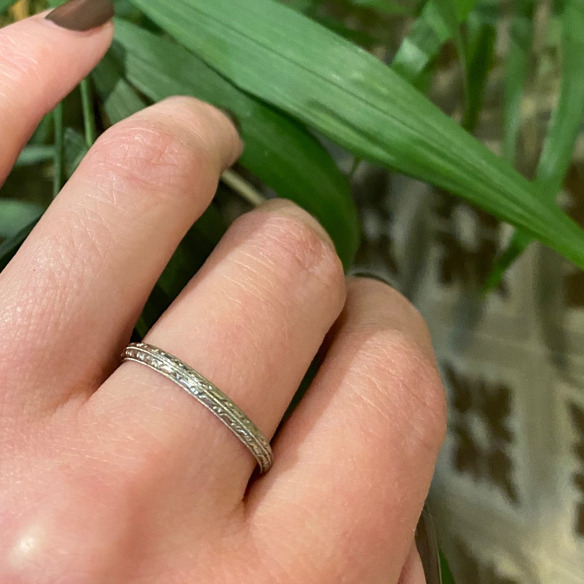 Highly Detailed White Gold Deco Wedding Band