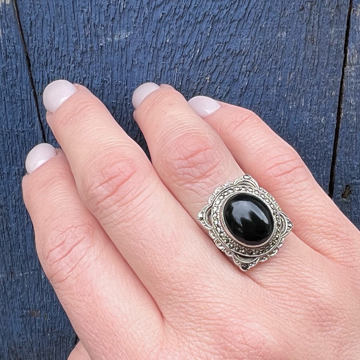 Darkly Romantic 1920s Onyx & Marcasite Ring