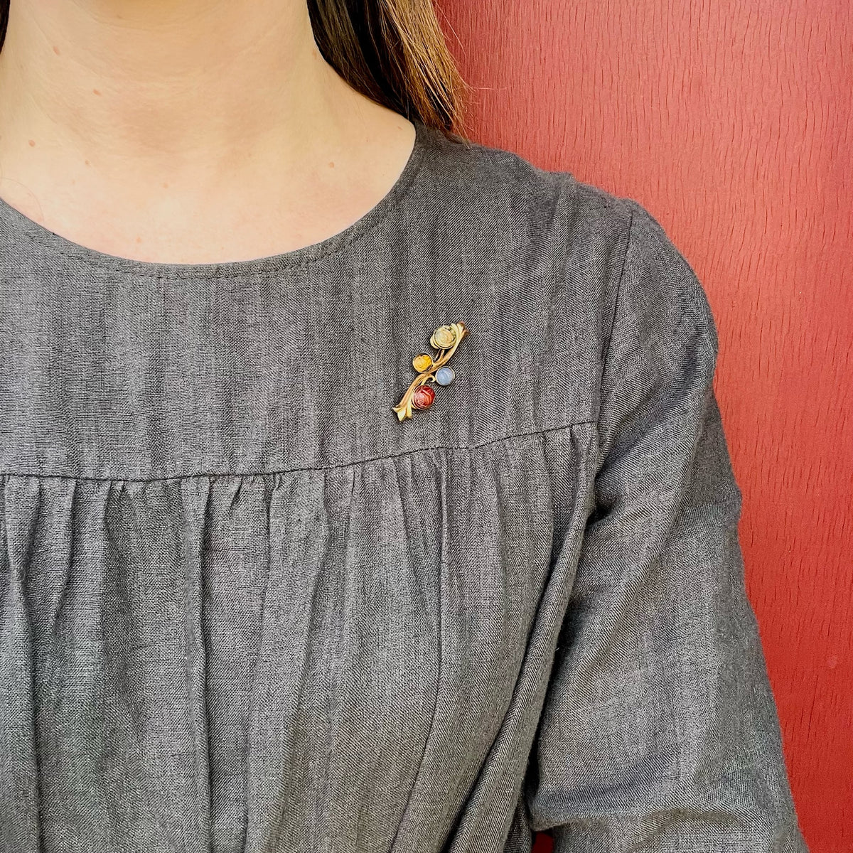 Natural Gemstone Scarab Brooch