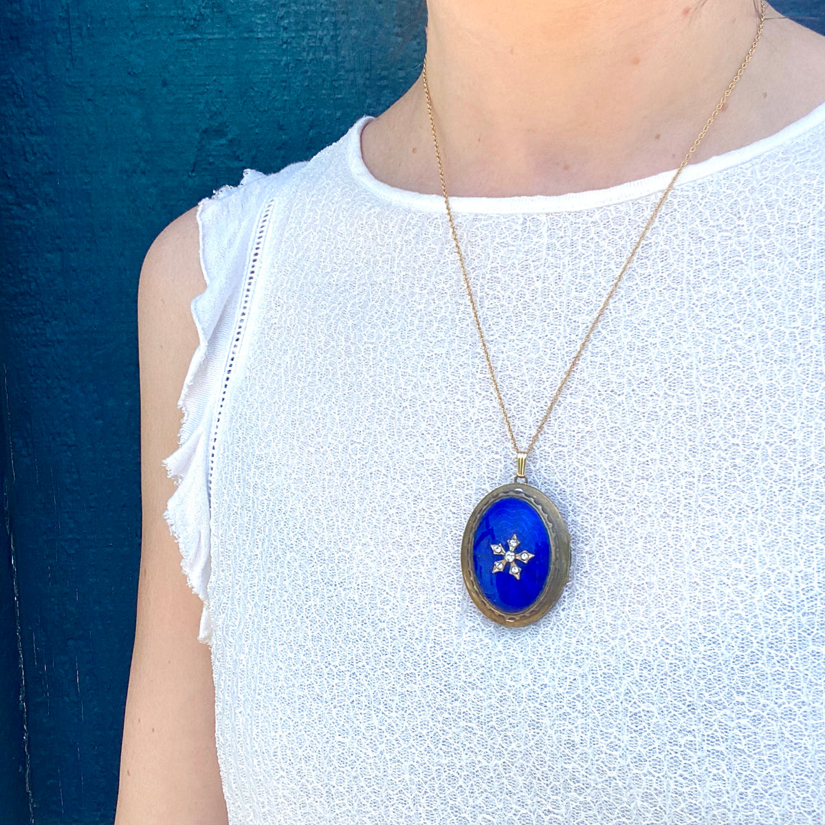 Exquisite Blue Enamel Victorian Revival Locket