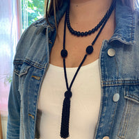 Graduated Black Matte Glass Beads with Gold Fittings