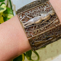 Deco Egyptian Revival Silver Panel Bracelet