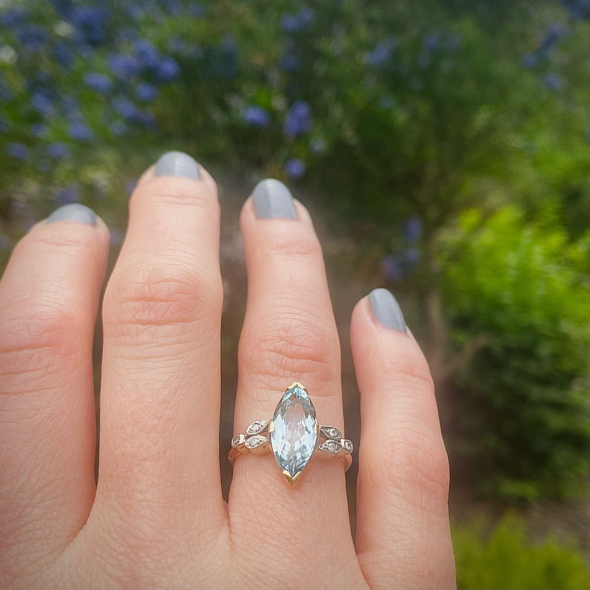Icy Marquis Aquamarine Cocktail Ring