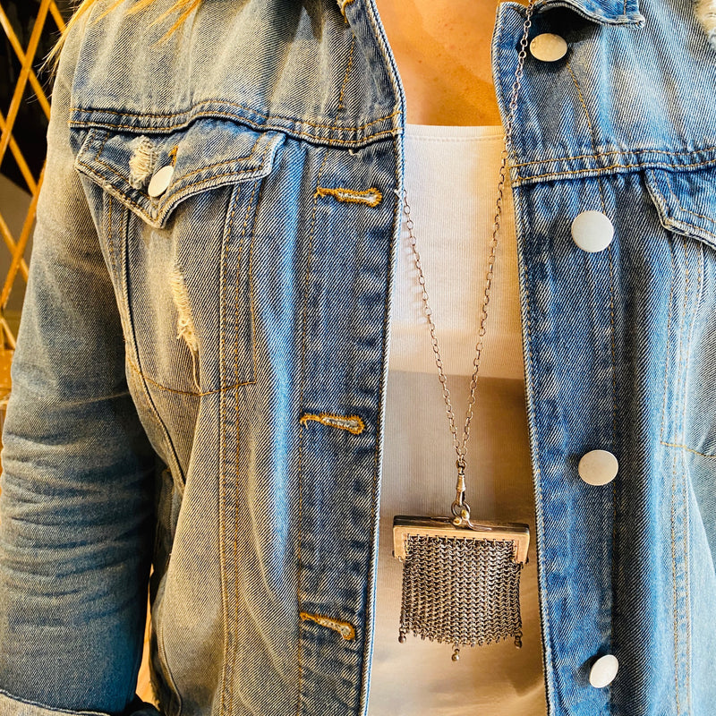 The Vienna Sterling Silver Chain Mail Purse Necklace
