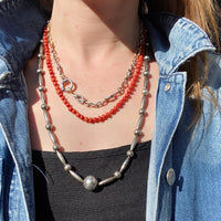 Deep Red Antique Coral Beads on Silk