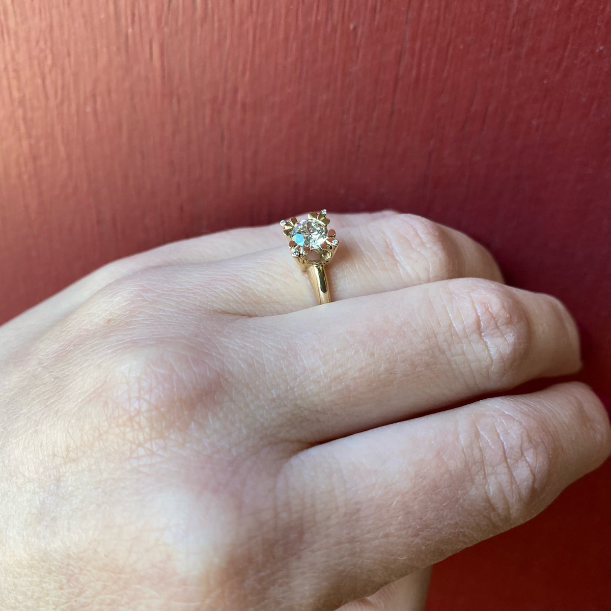 Fleur de Lis Corners Solitaire Engagement Ring