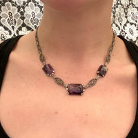 1930s Amethyst and Marcasite Silver Necklace