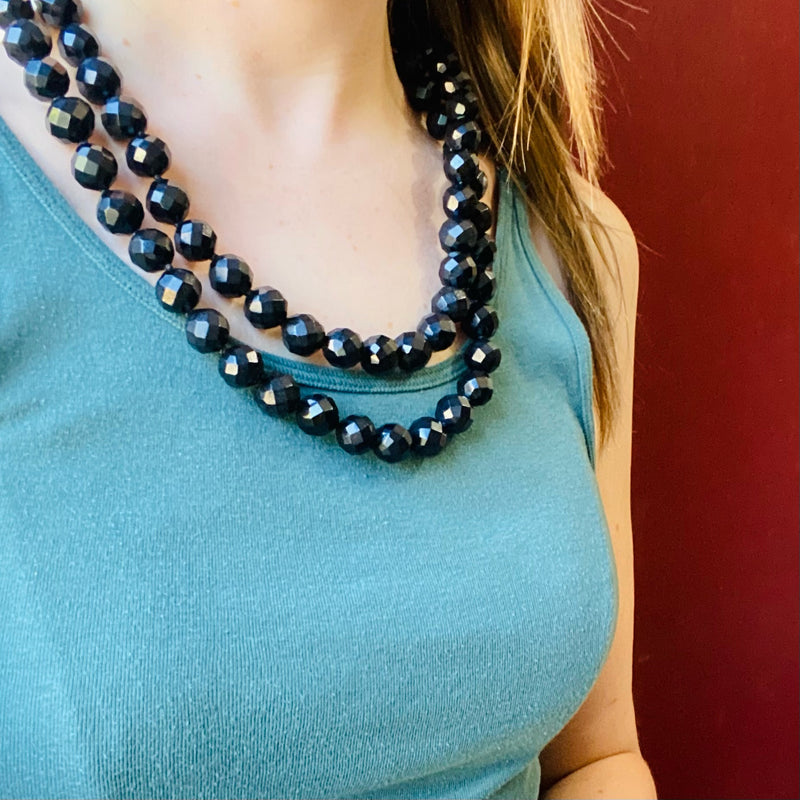 Long Necklace of Antique Faceted Jet Beads – Gem Set Love