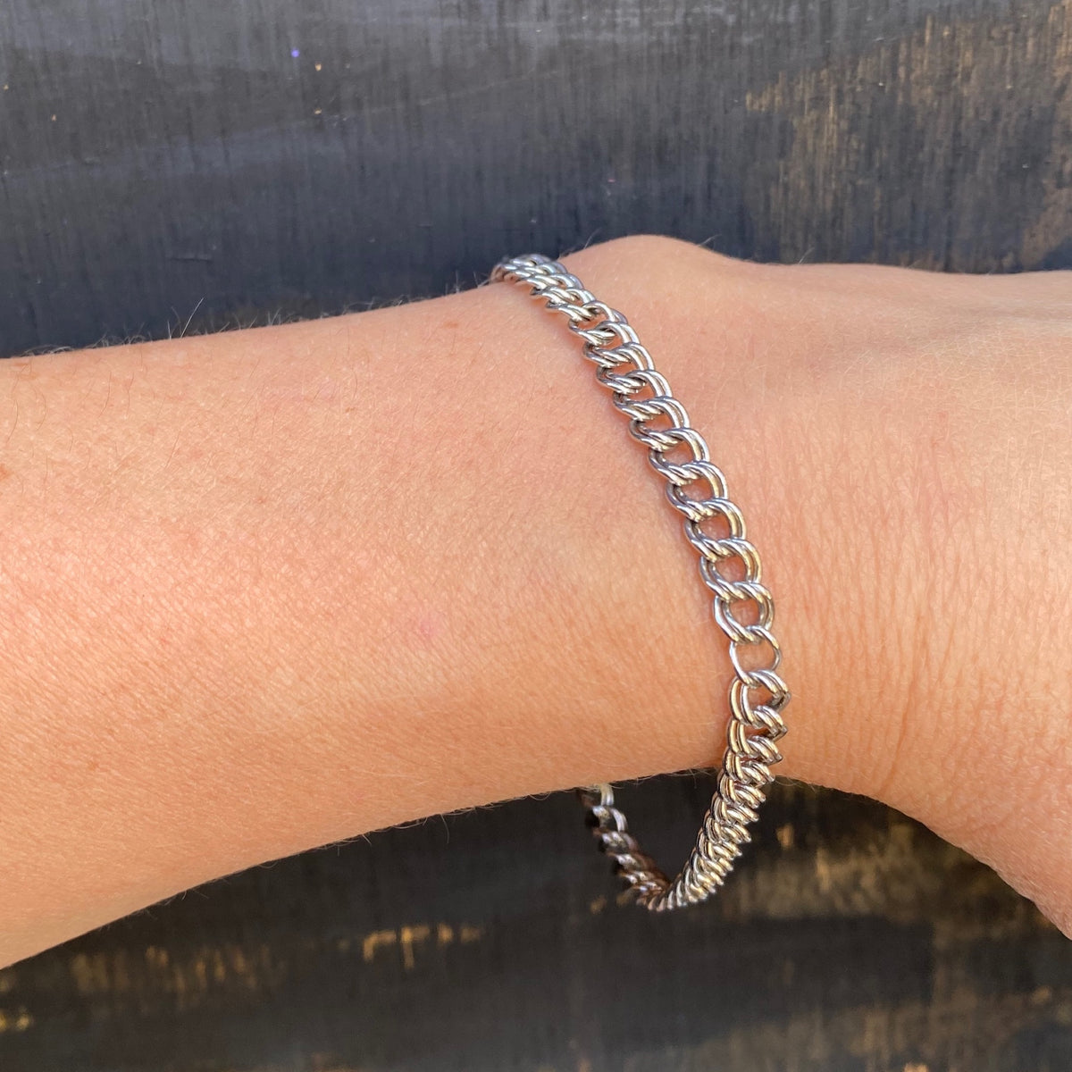 Double Curb Link Silver Charm Bracelet