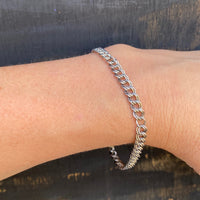 Double Curb Link Silver Charm Bracelet
