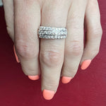 Bold Retro Three Row Diamond & White Gold Band