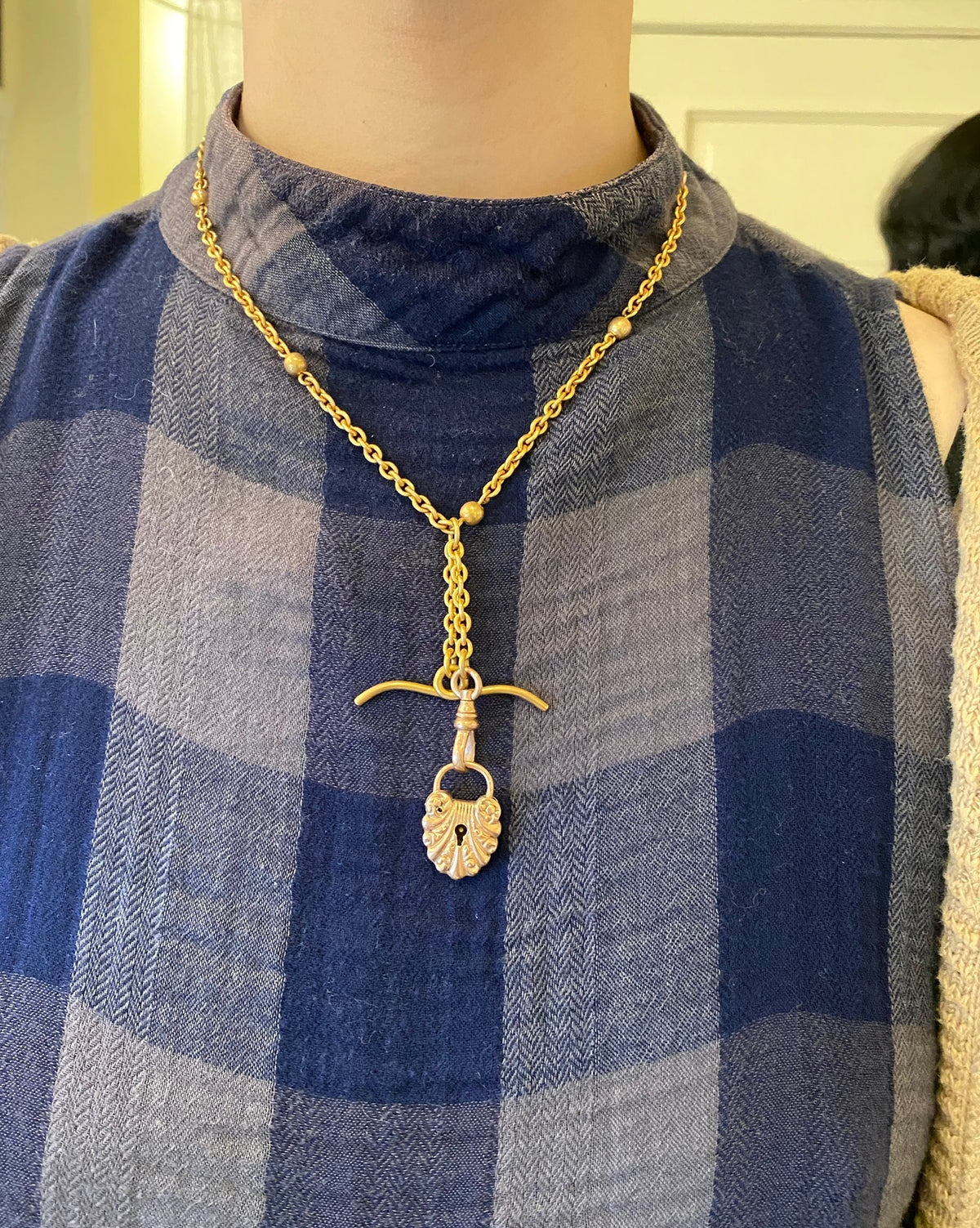 Fancy Lock and T-bar Necklace From The Love Lock Collection