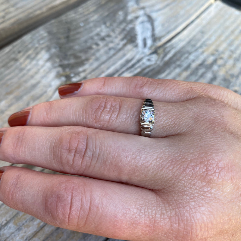 Vintage Step Side White Gold Diamond Engagement Ring