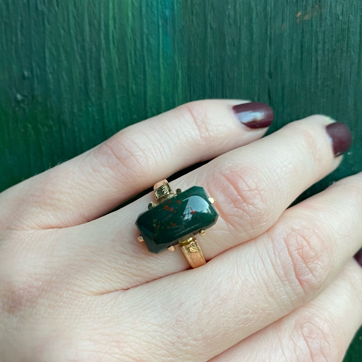 Dramatic 19thc Bloodstone Gold Ring