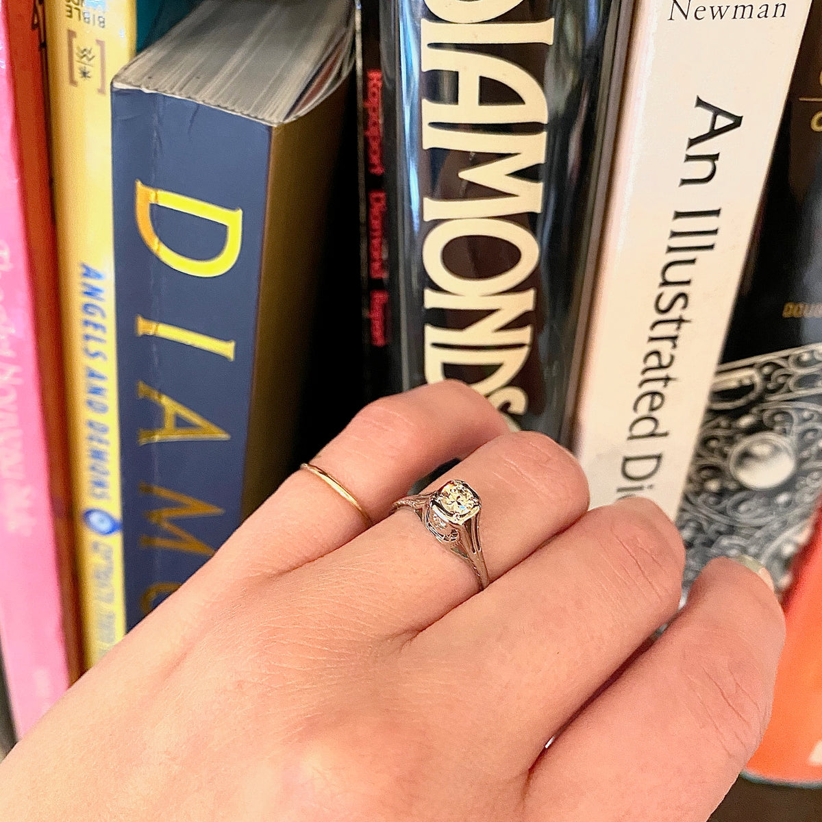 Pale Green Diamond Solitaire Engagement Ring