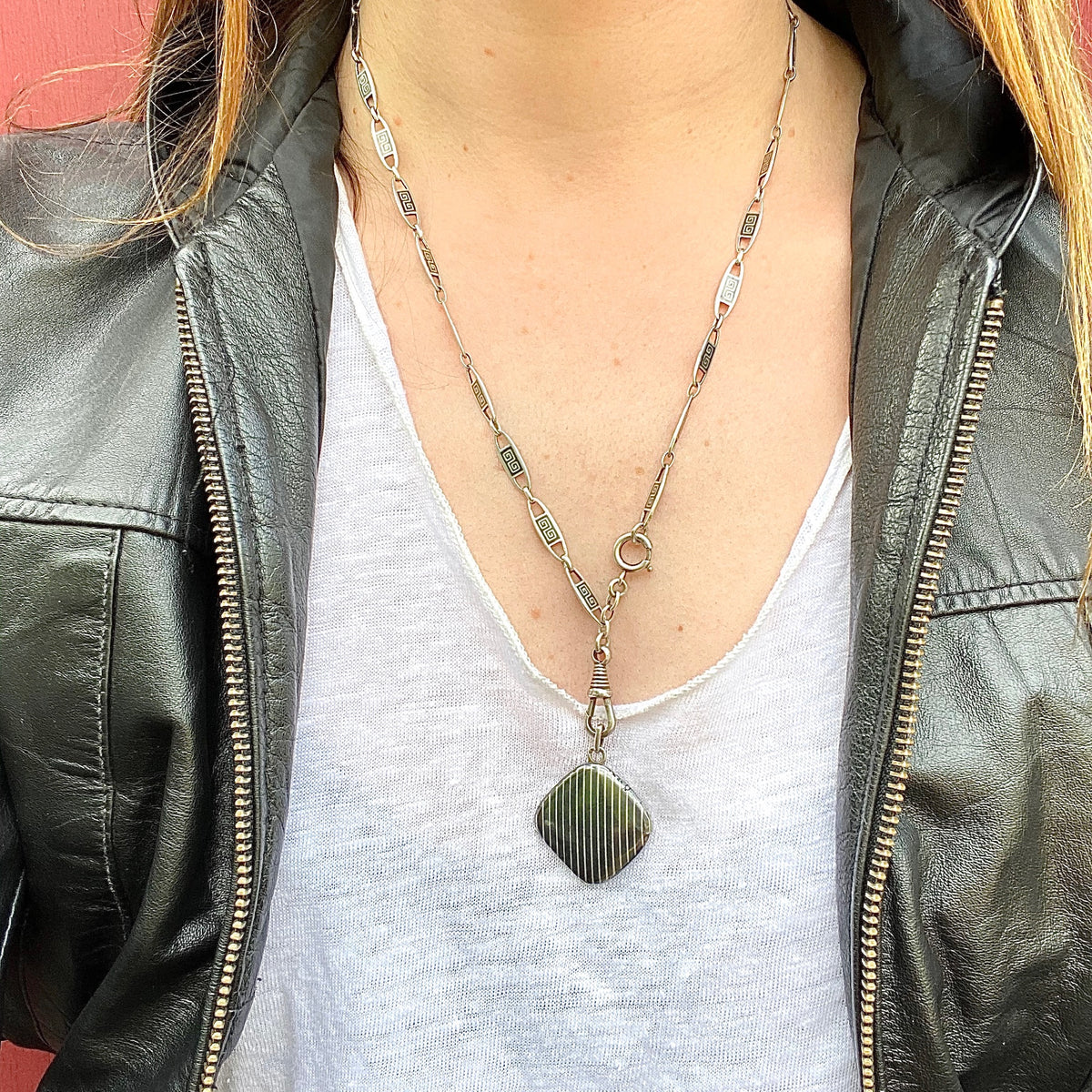 Subtly Graphic Silver and Niello Enamel Chain & Locket