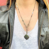 Subtly Graphic Silver and Niello Enamel Chain & Locket