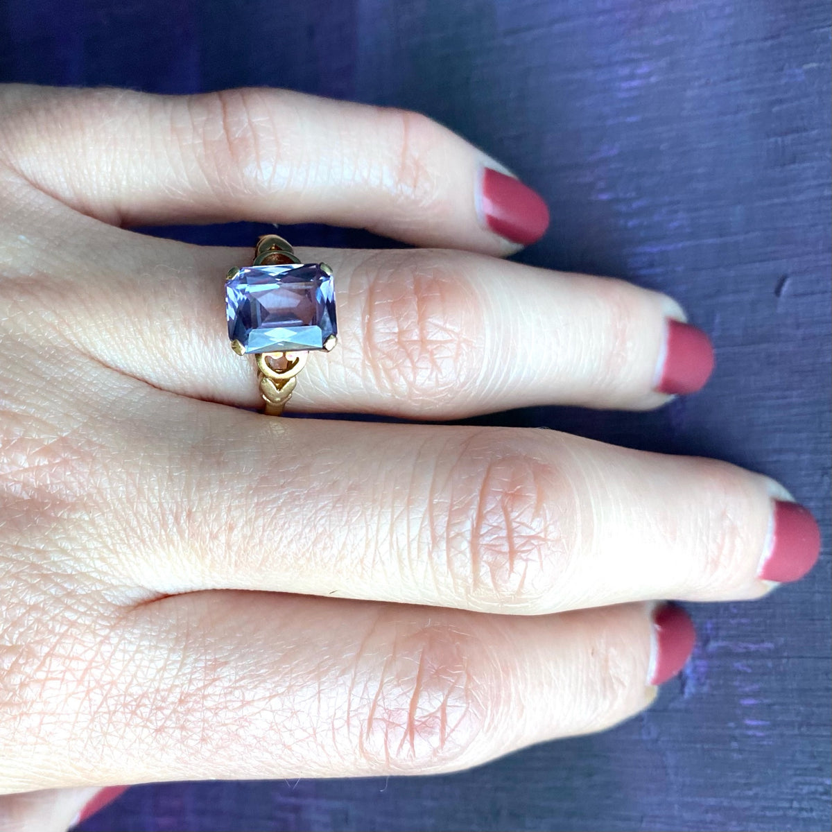Synthetic Alexandrite Ring in 10k Gold