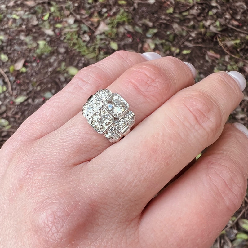 French Platinum Diamond Retro Ring