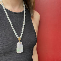 Superb Lavender Jade Necklace with Plums, Coins & Dragon