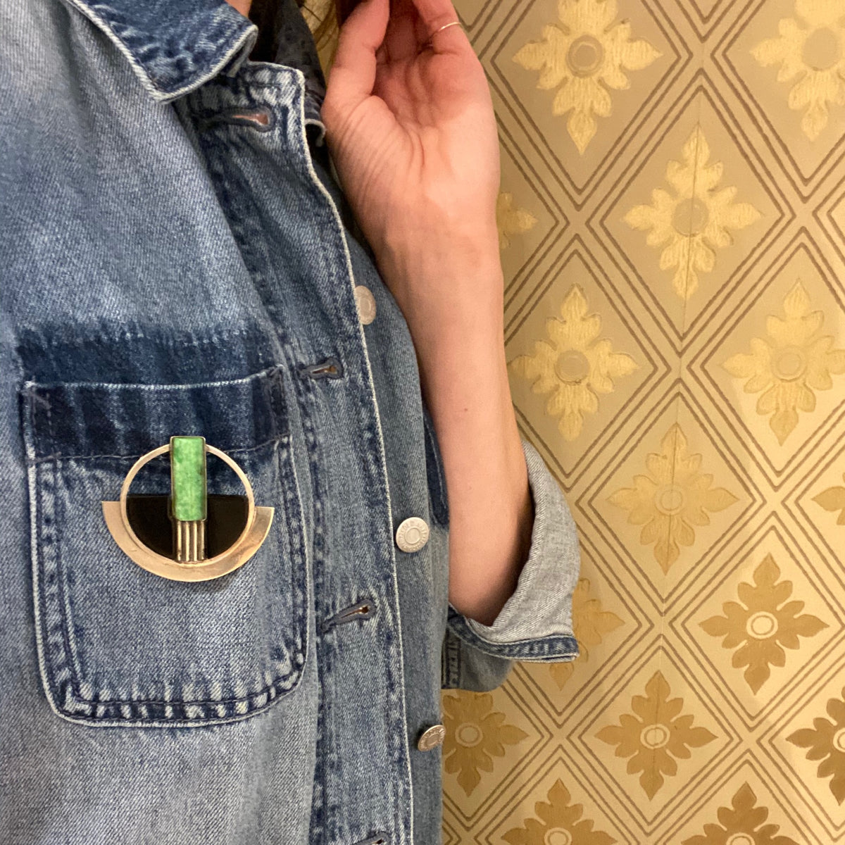 Art Deco Galalith and Chrome Brooch