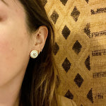 Mother of Pearl and Gold Button Stud Earrings