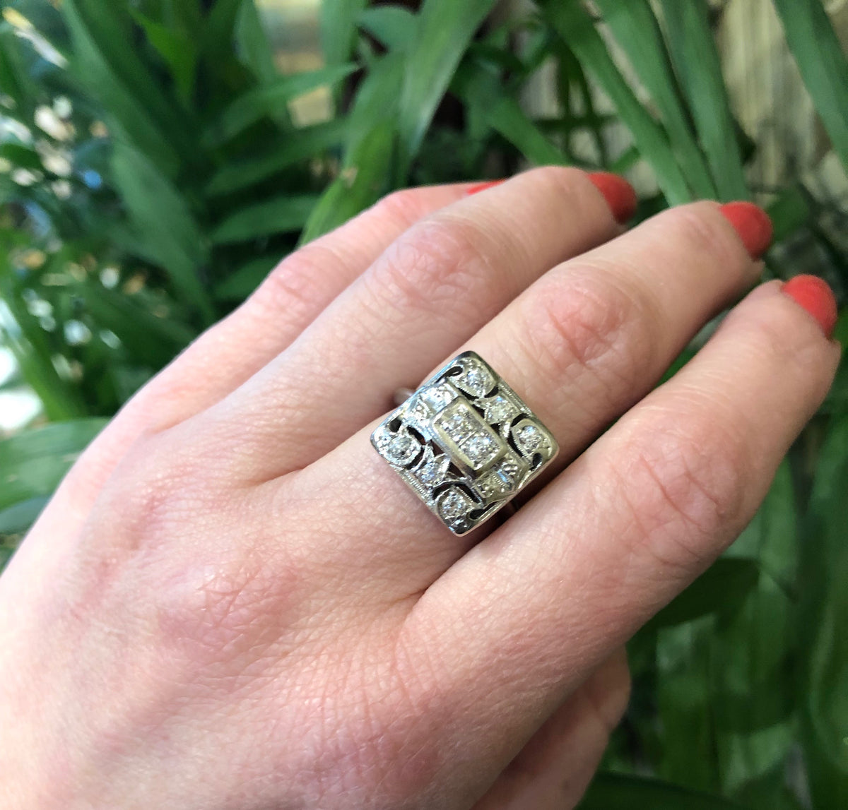 Fab Square Art Deco OEC Diamond Ring