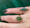 Jade Ring with Rose Cut Diamond Halo