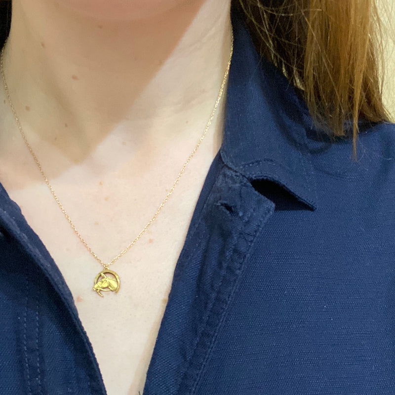 Tiny Gold Horse and Horseshoe Pendant