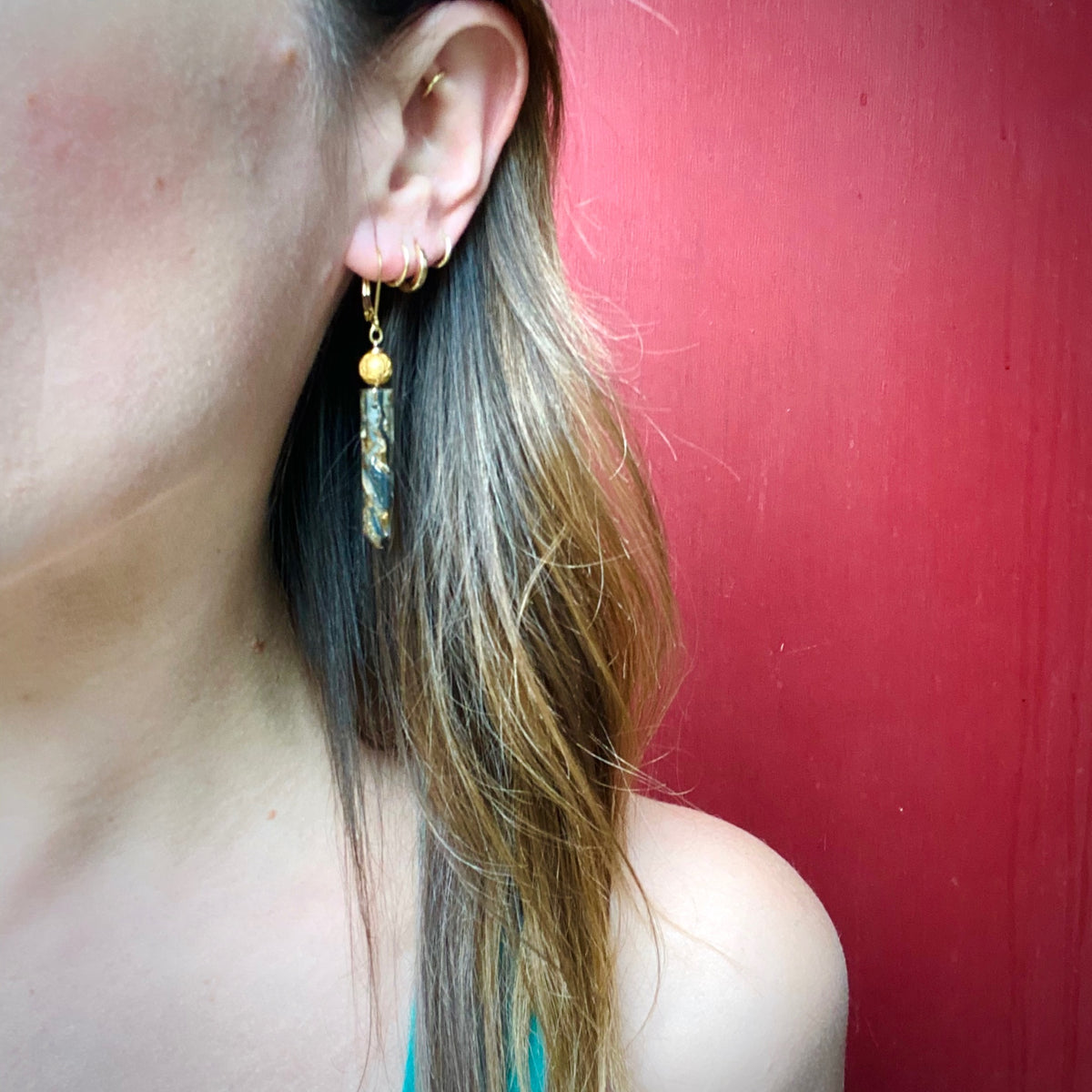 Abalone Pillar Earrings with Etruscan Revival Beads by brunet
