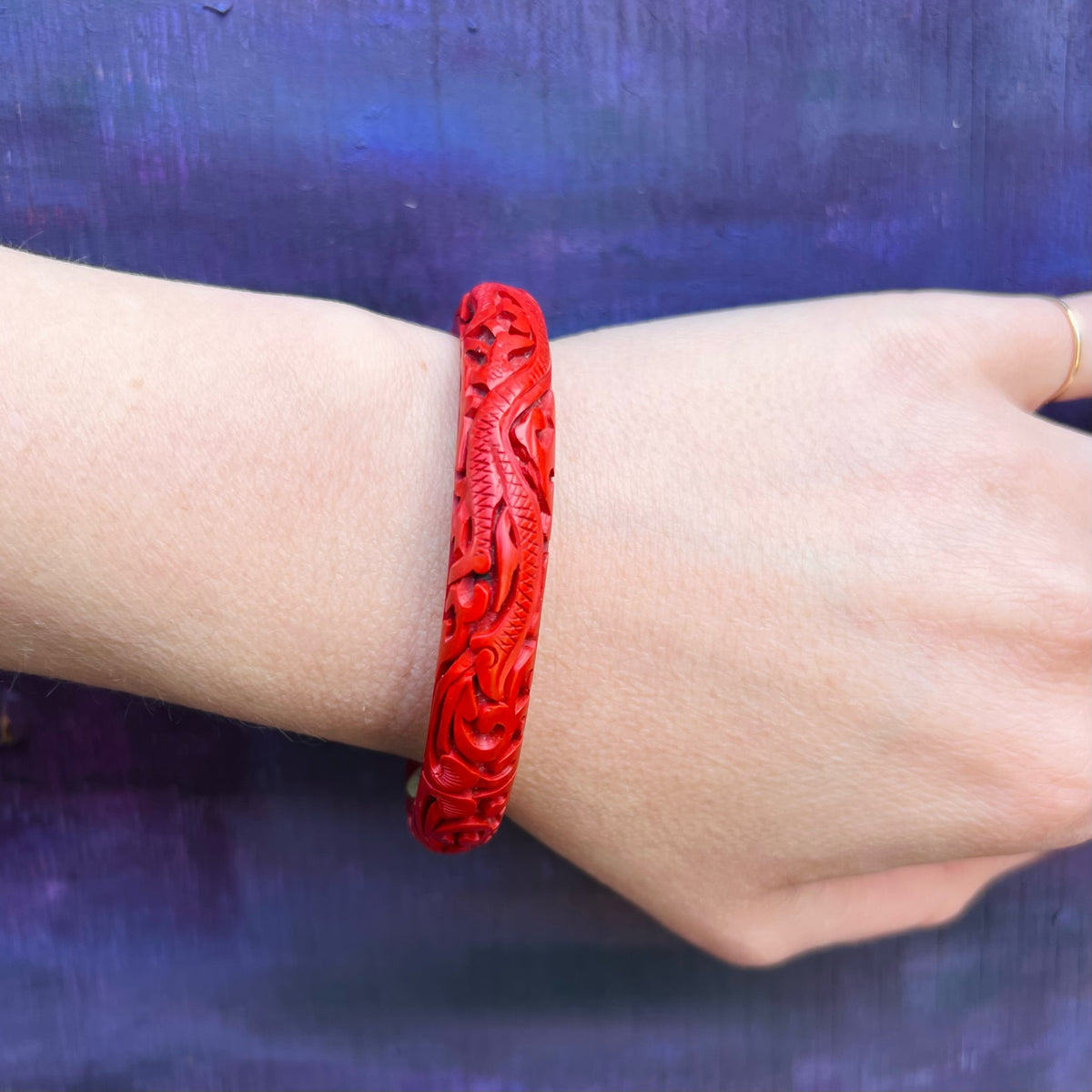 Double Dragon Scarlet Cinnabar Bangle