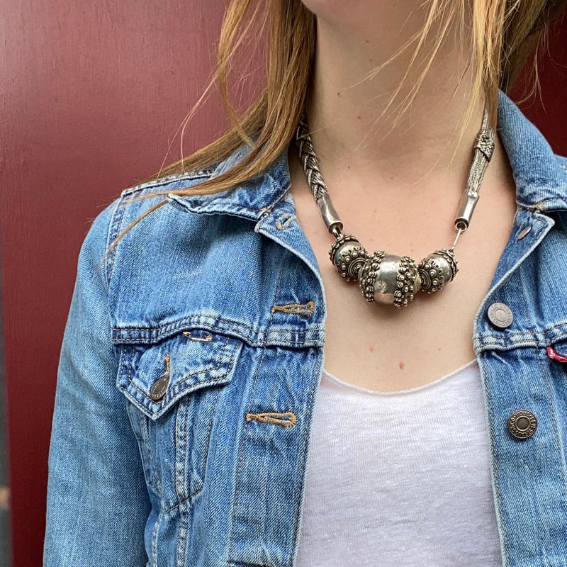 Elaborate Antique Woven Silver Chain Necklace