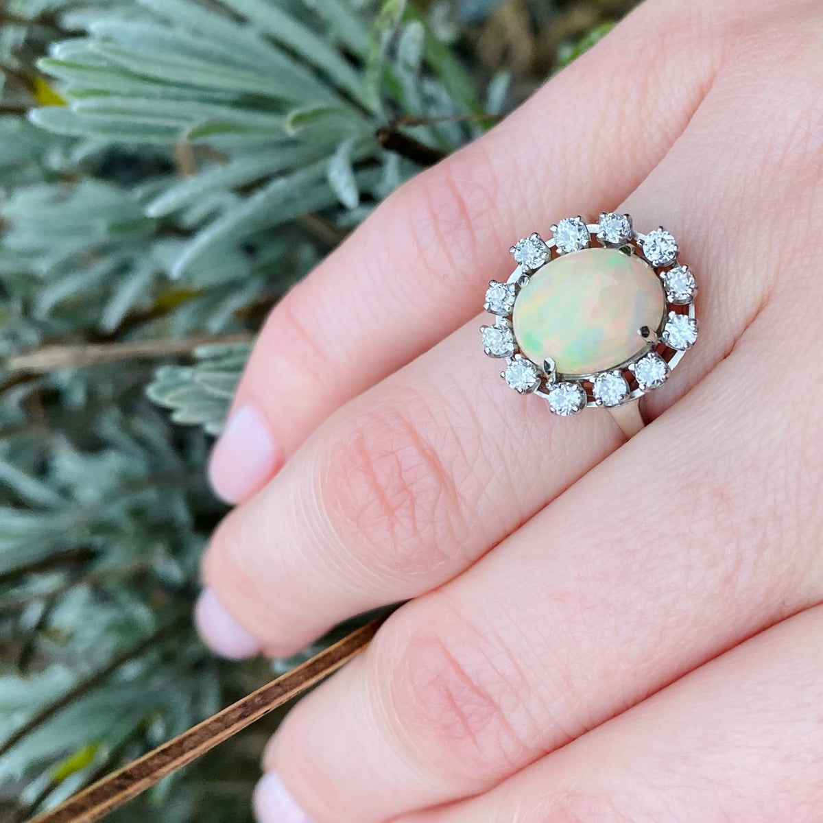 Kaleidoscope of Color Opal and Diamond Ring